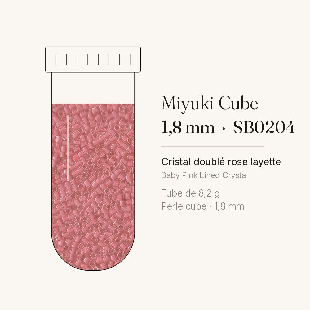 Perles Miyuki Cube 1,8 mm cristal doublé rose layette SB0204