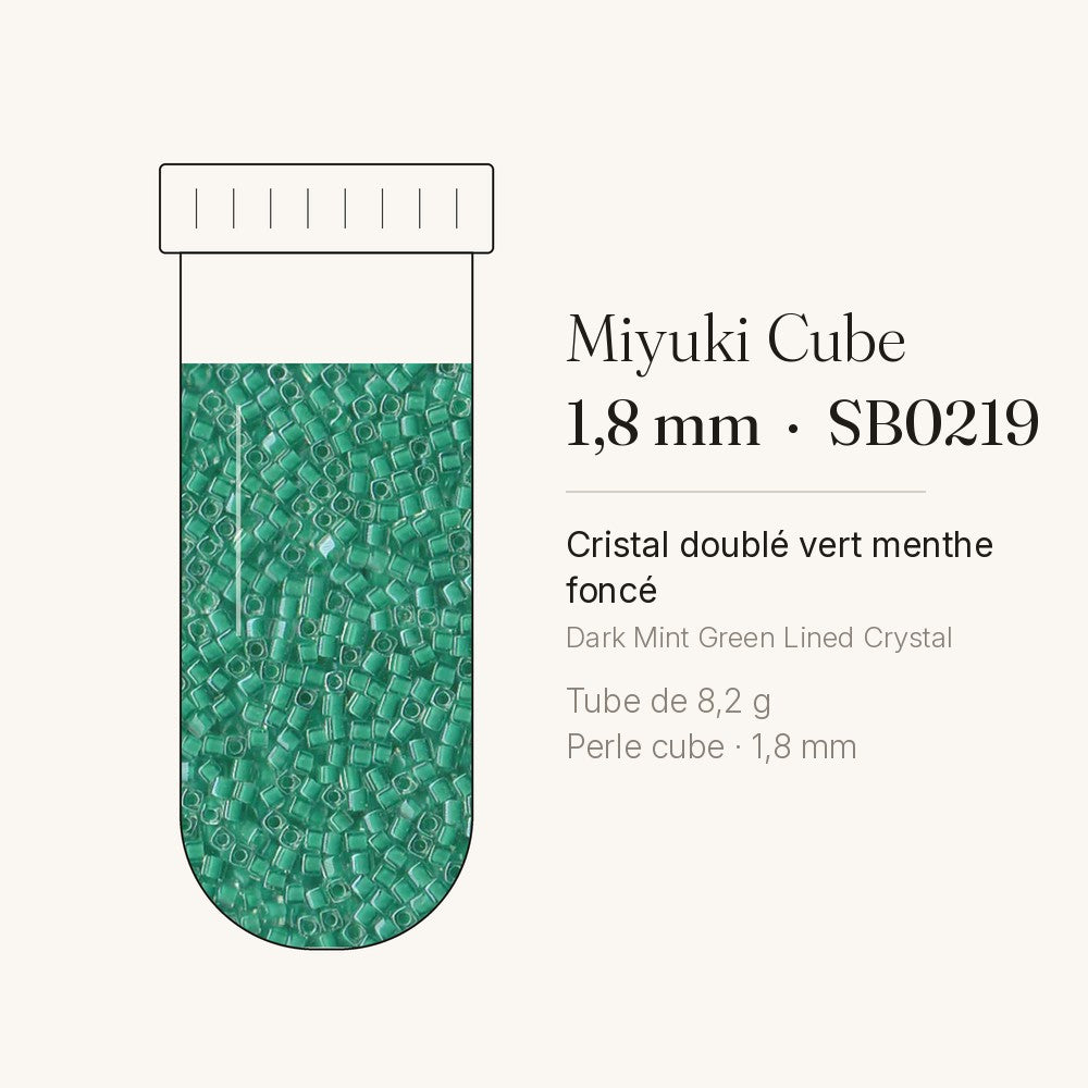Perles Miyuki Cube 1,8 mm cristal doublé vert menthe foncé SB0219