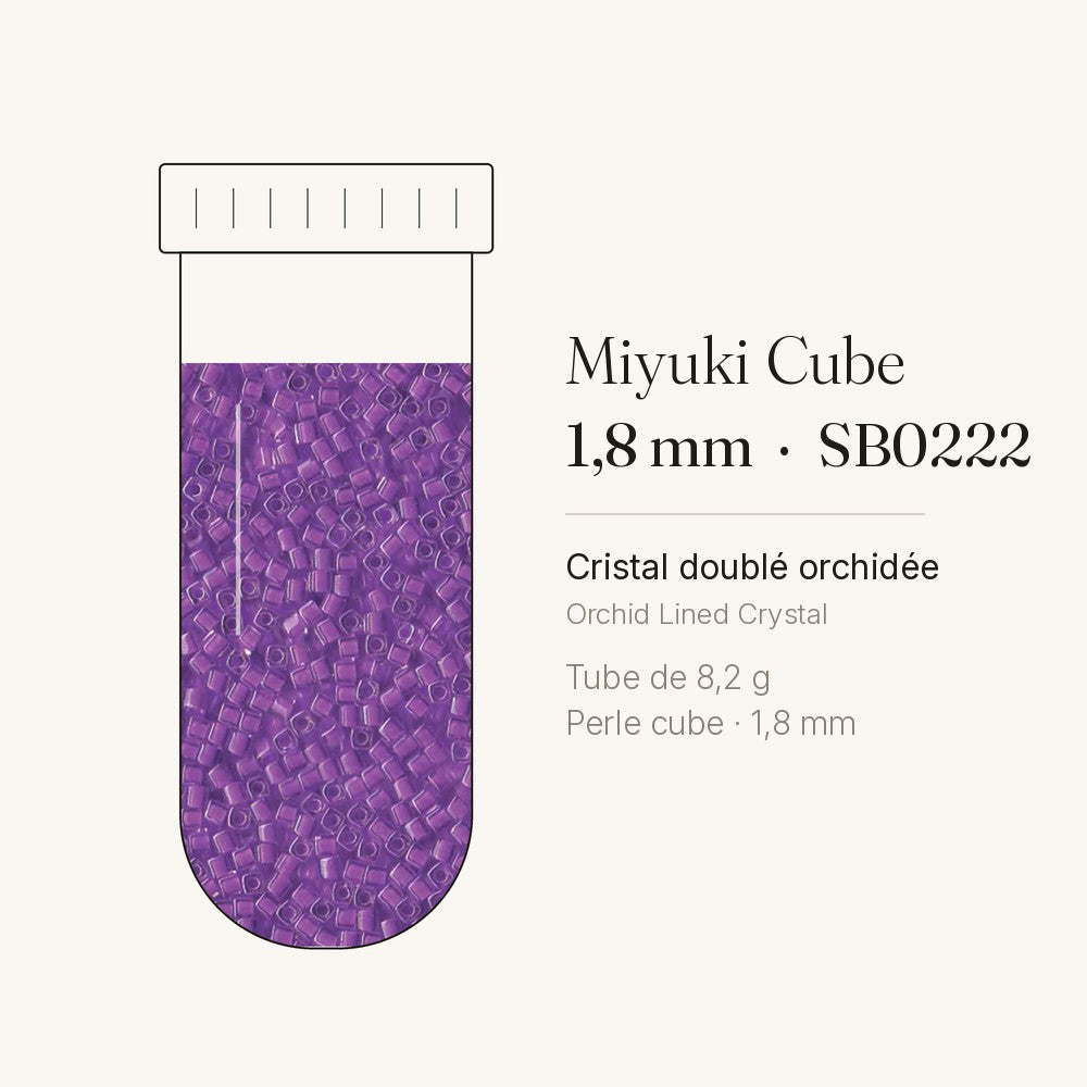 Tube de 8,2 g de perles Miyuki Cube 1,8 mm SB0222 cristal doublé orchidée