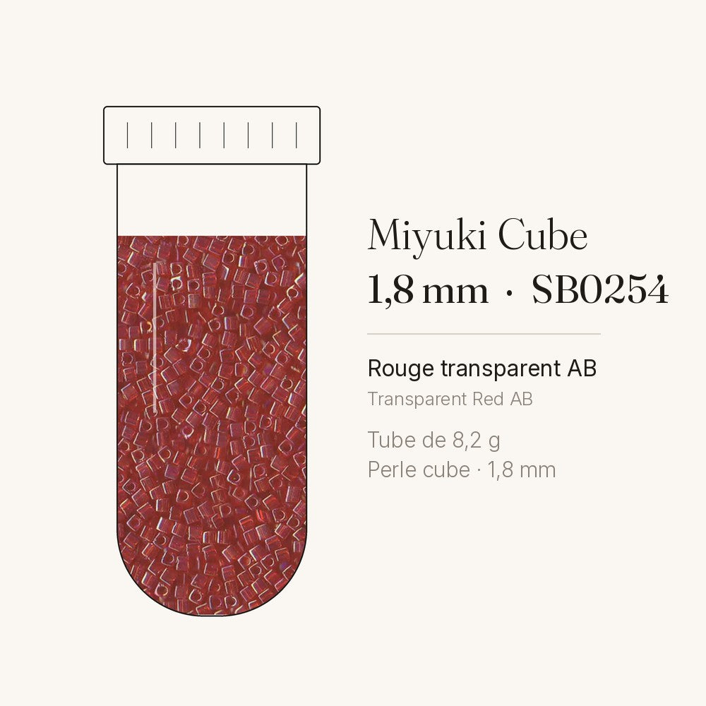 Perles Miyuki Cube 1,8 mm rouge transparent AB SB0254