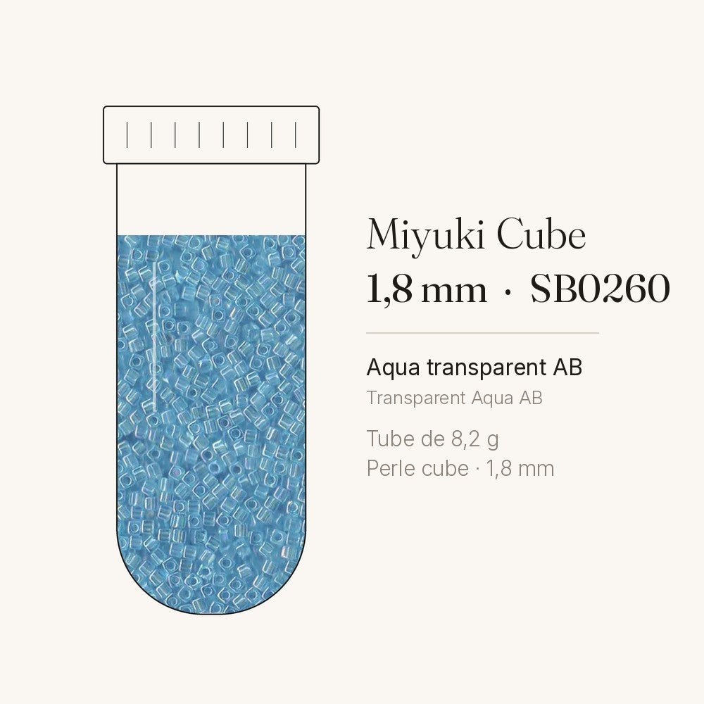 Perles Miyuki Cube 1,8 mm aqua transparent AB SB0260