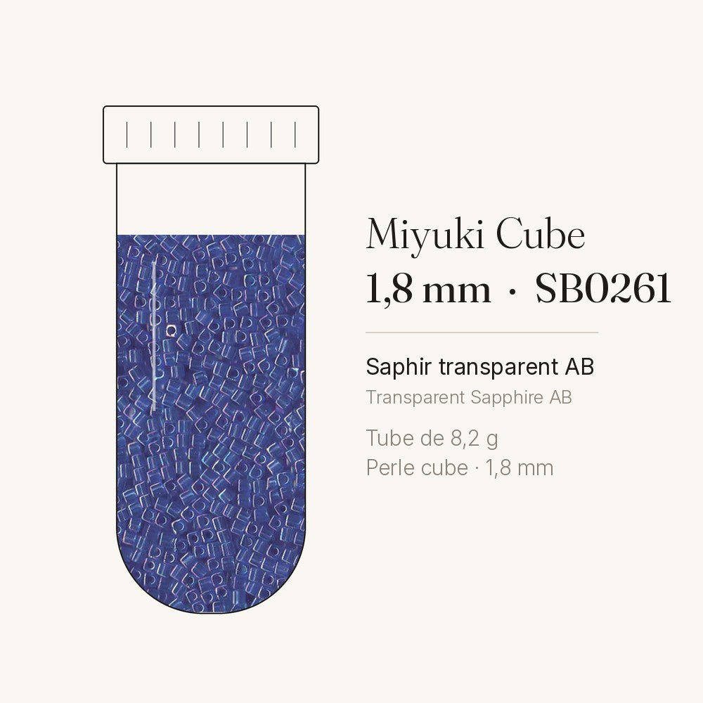 Perles Miyuki Cube 1,8 mm saphir transparent AB SB0261