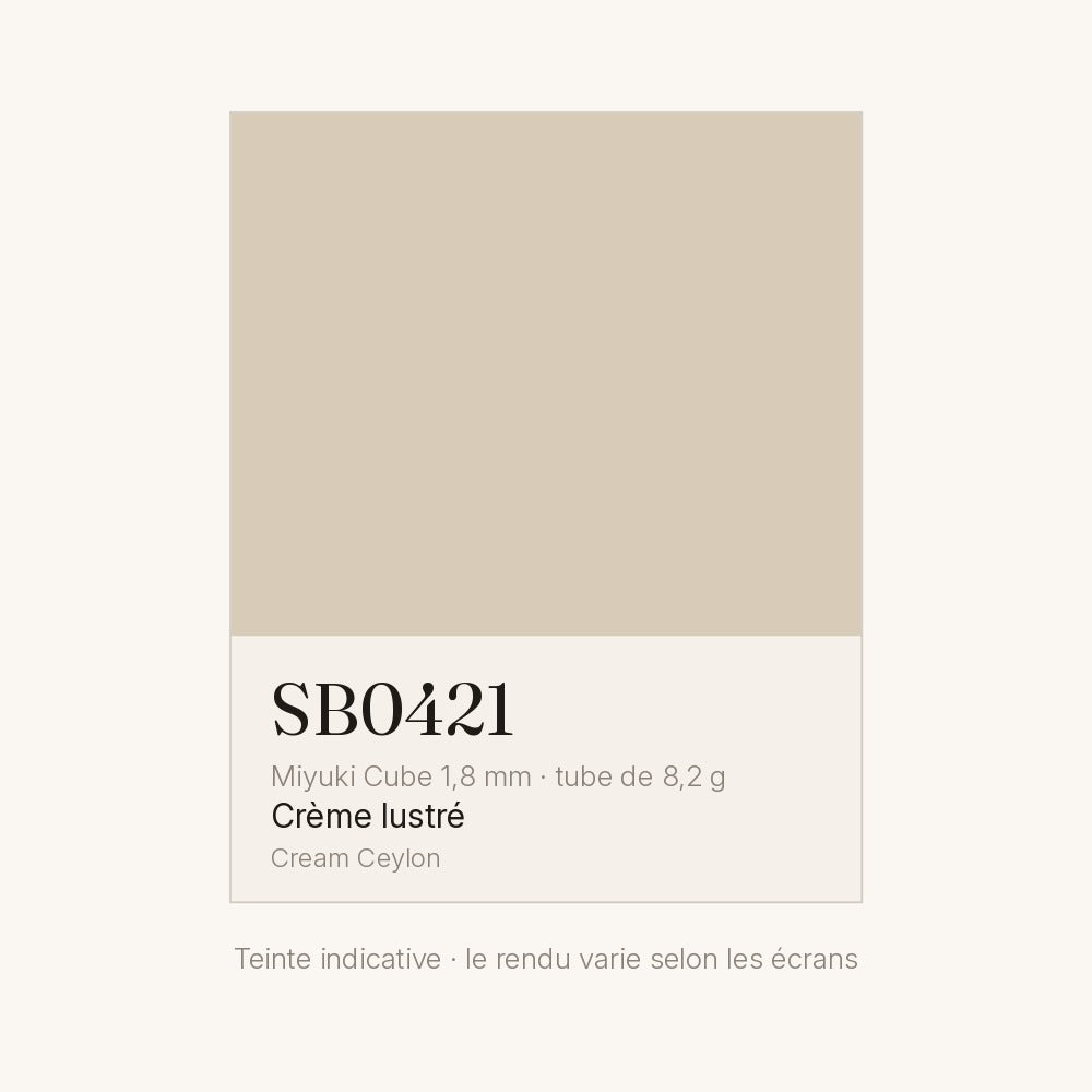 Nuancier de la teinte crème lustré Miyuki Cube 1,8 mm SB0421