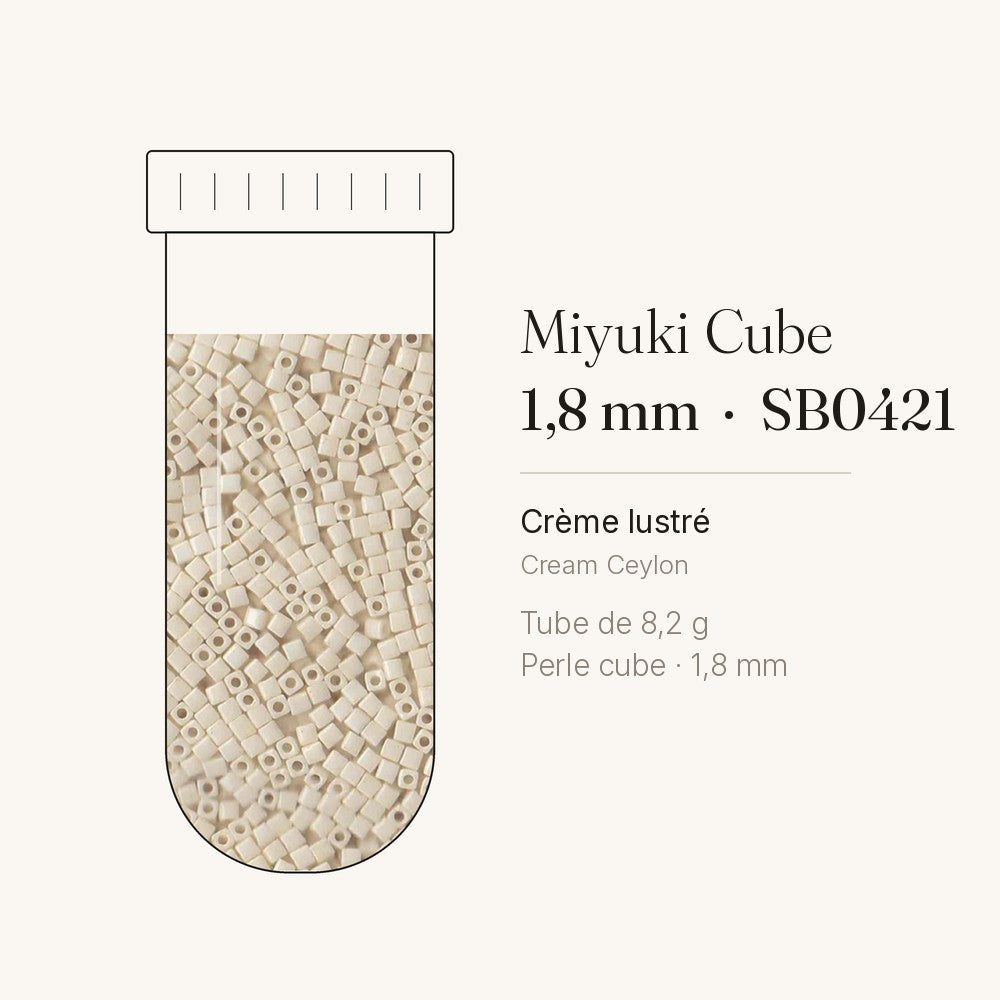 Perles Miyuki Cube 1,8 mm crème lustré SB0421