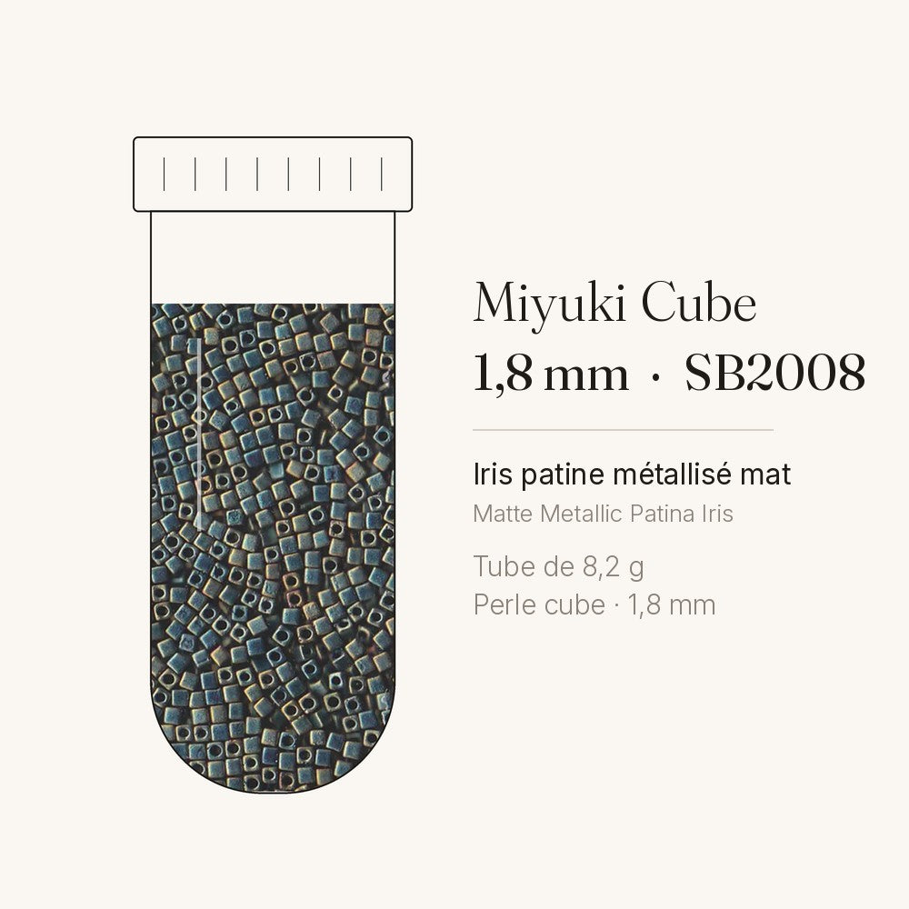 Perles Miyuki Cube 1,8 mm iris patine métallisé mat SB2008