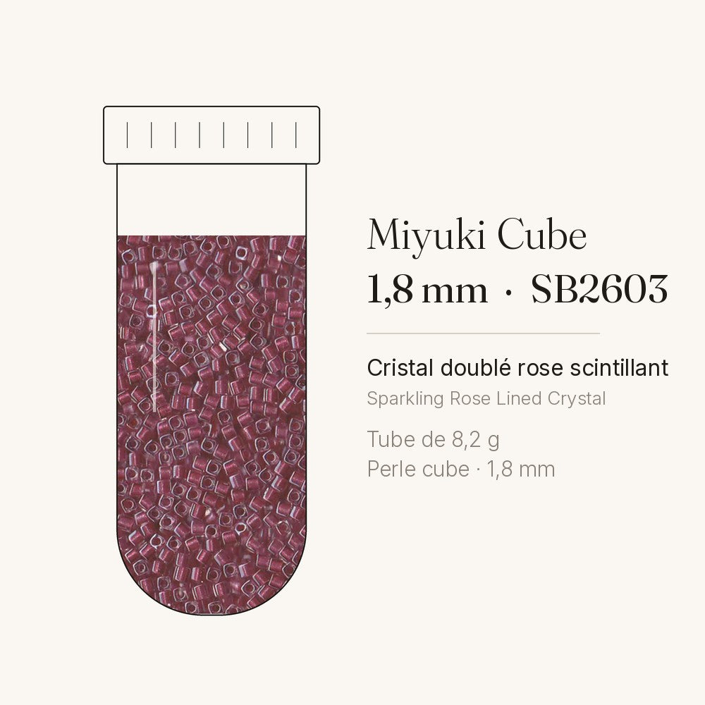 Perles Miyuki Cube 1,8 mm cristal doublé rose scintillant SB2603