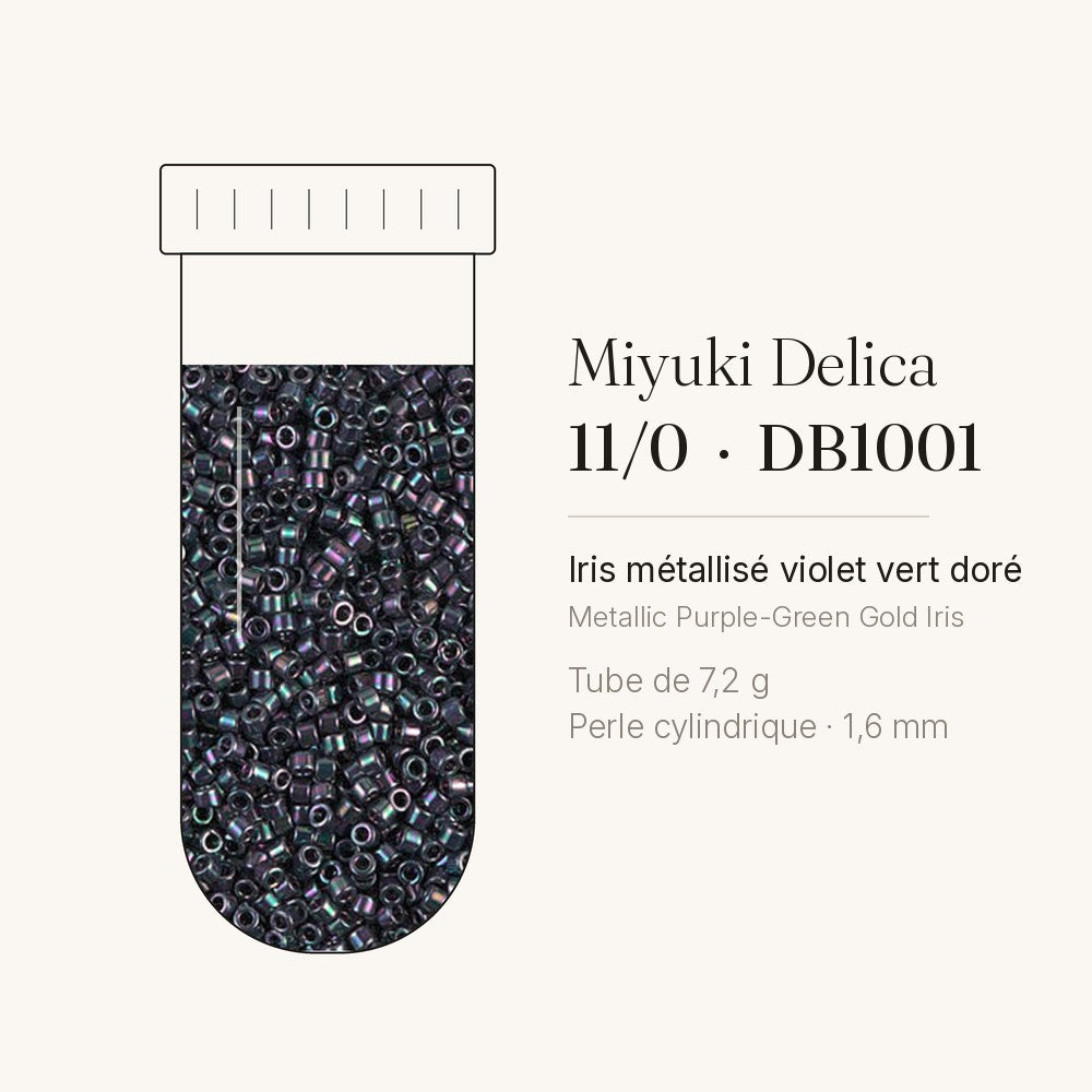 Perles Miyuki Delica 11/0 iris métallisé violet vert doré DB1001