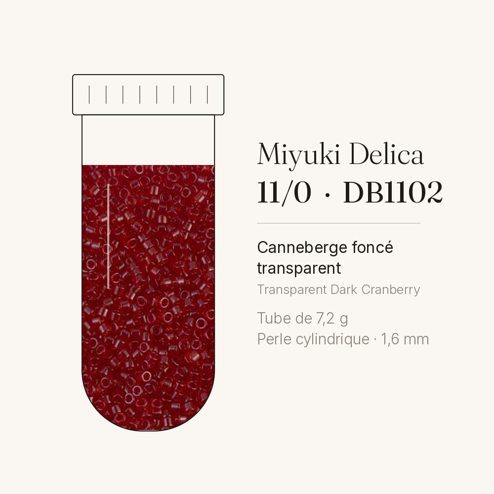 Tube de 7,2 g de perles Miyuki Delica 11/0 DB1102 canneberge foncé transparent