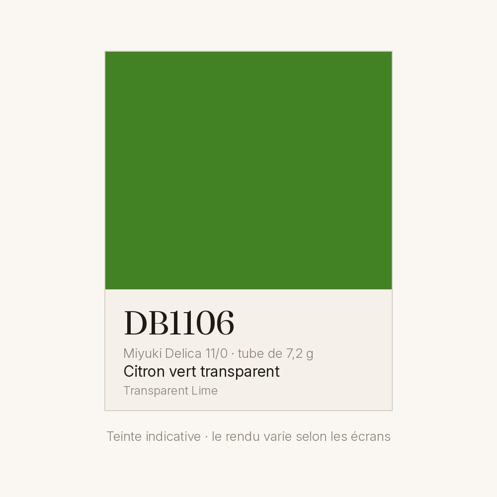 Nuancier de la teinte citron vert transparent Miyuki Delica DB1106