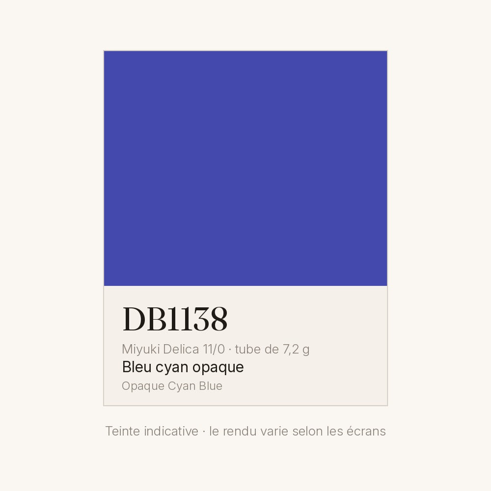 Nuancier de la teinte bleu cyan opaque Miyuki Delica DB1138