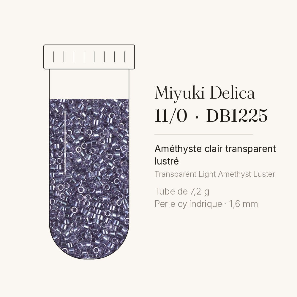 Tube de 7,2 g de perles Miyuki Delica 11/0 DB1225 améthyste clair transparent lustré