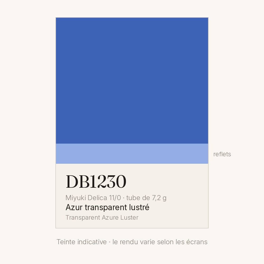 Nuancier de la teinte azur transparent lustré Miyuki Delica DB1230