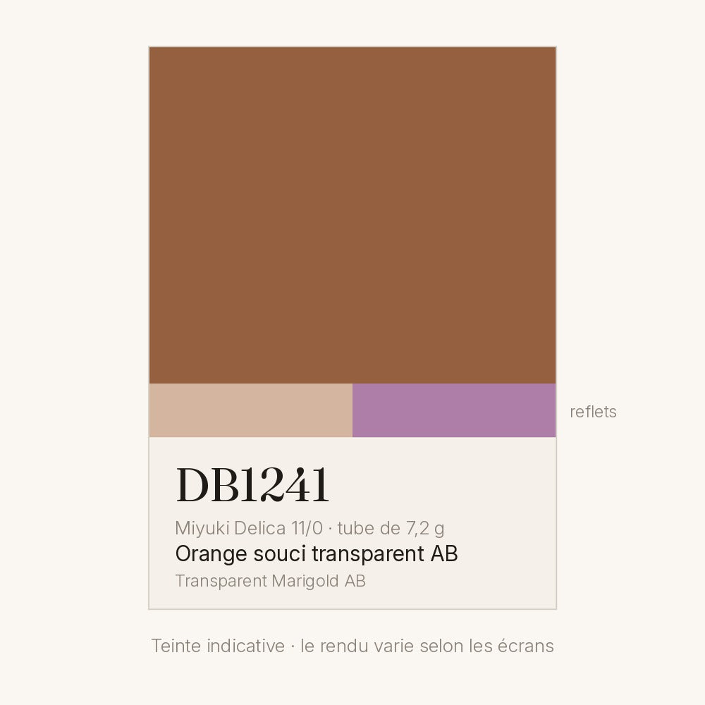 Nuancier de la teinte orange souci transparent AB Miyuki Delica DB1241