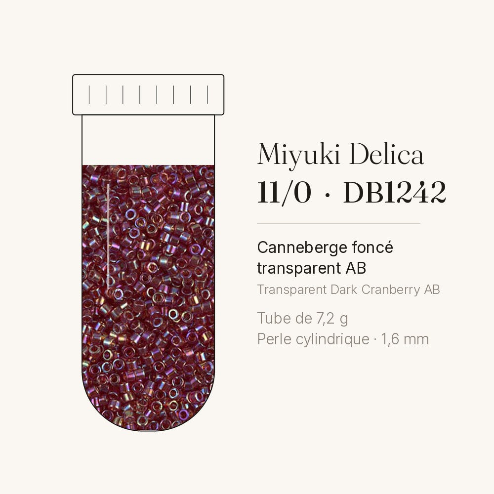Tube de 7,2 g de perles Miyuki Delica 11/0 DB1242 canneberge foncé transparent AB