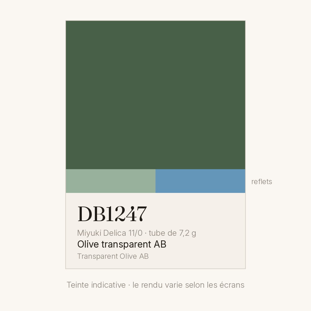 Nuancier de la teinte olive transparent AB Miyuki Delica DB1247
