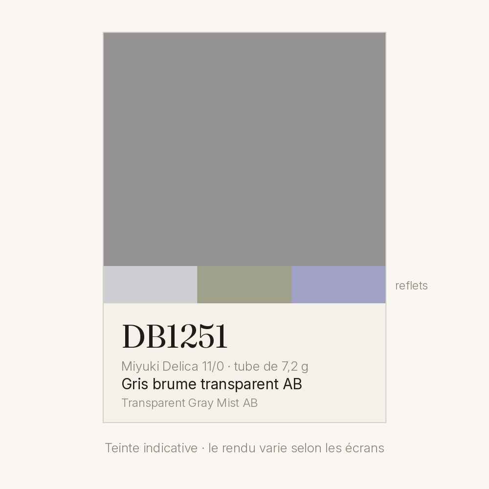 Nuancier de la teinte gris brume transparent AB Miyuki Delica DB1251