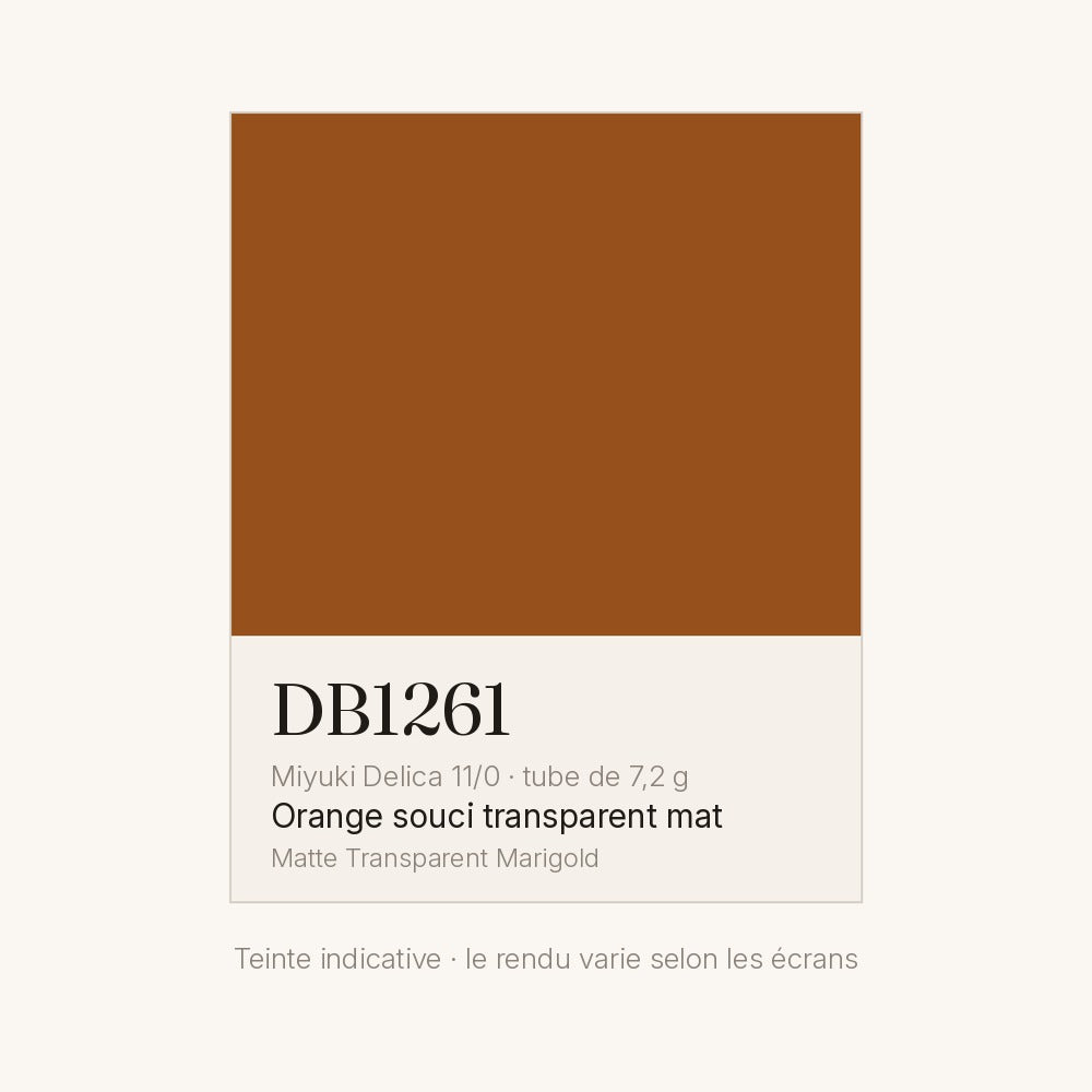 Nuancier de la teinte orange souci transparent mat Miyuki Delica DB1261