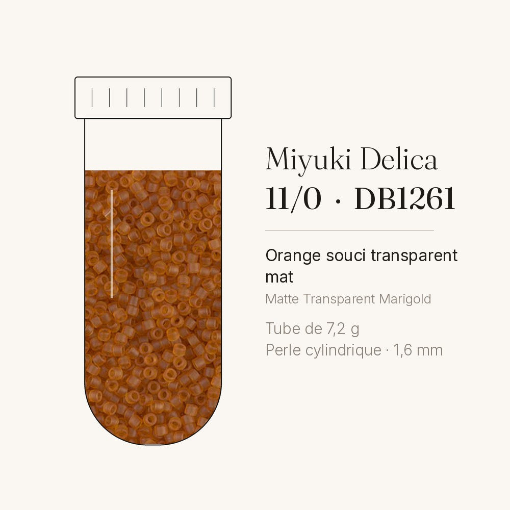 Tube de 7,2 g de perles Miyuki Delica 11/0 DB1261 orange souci transparent mat
