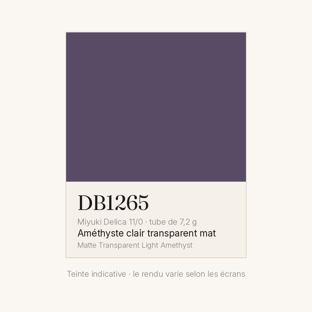 Nuancier de la teinte améthyste clair transparent mat Miyuki Delica DB1265