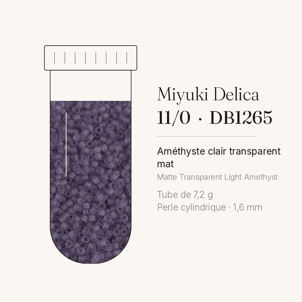 Tube de 7,2 g de perles Miyuki Delica 11/0 DB1265 améthyste clair transparent mat