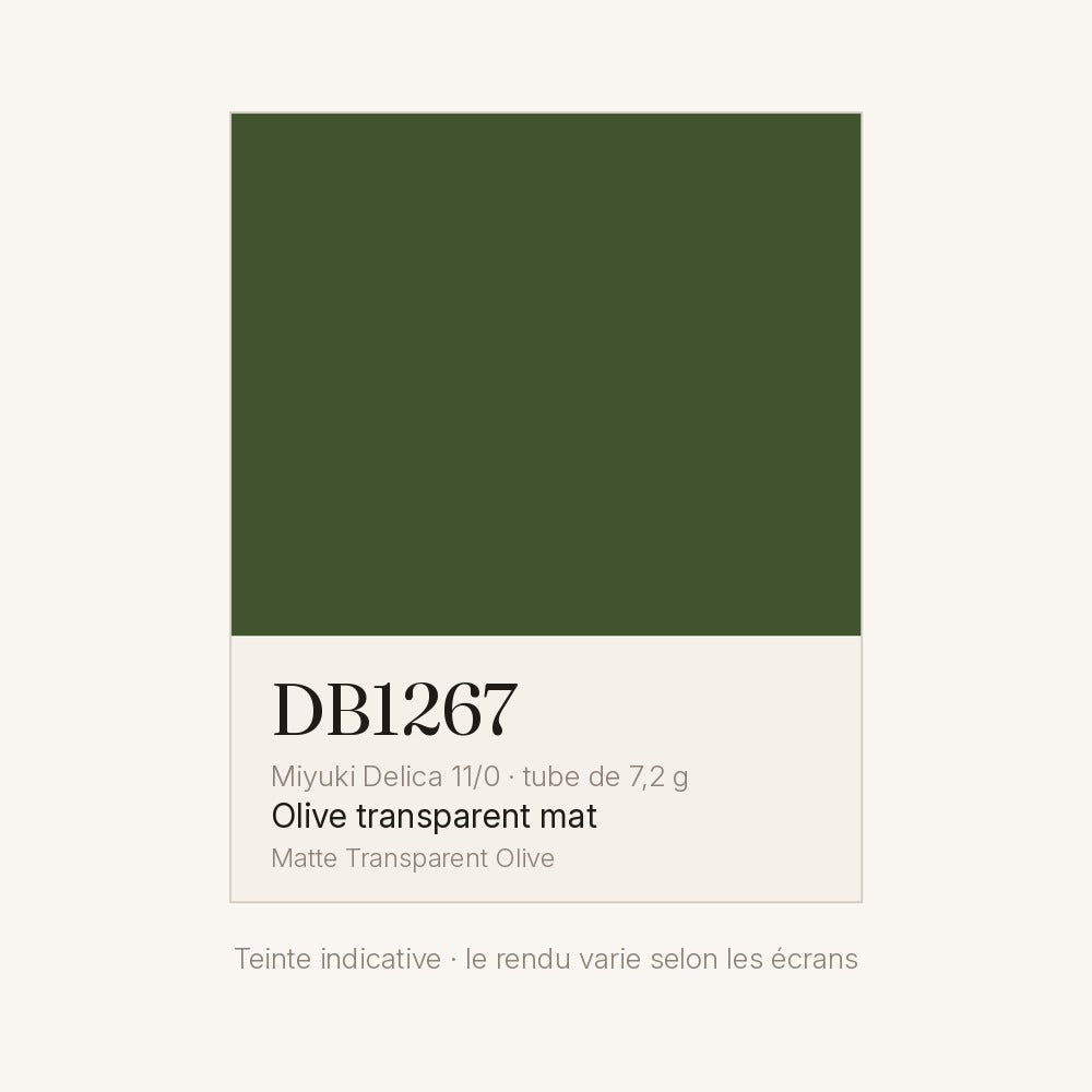 Nuancier de la teinte olive transparent mat Miyuki Delica DB1267