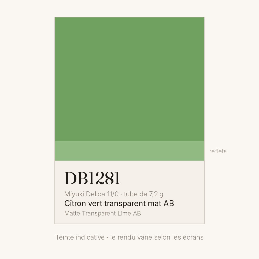 Nuancier de la teinte citron vert transparent mat AB Miyuki Delica DB1281