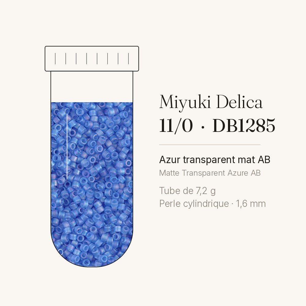 Tube de 7,2 g de perles Miyuki Delica 11/0 DB1285 azur transparent mat AB