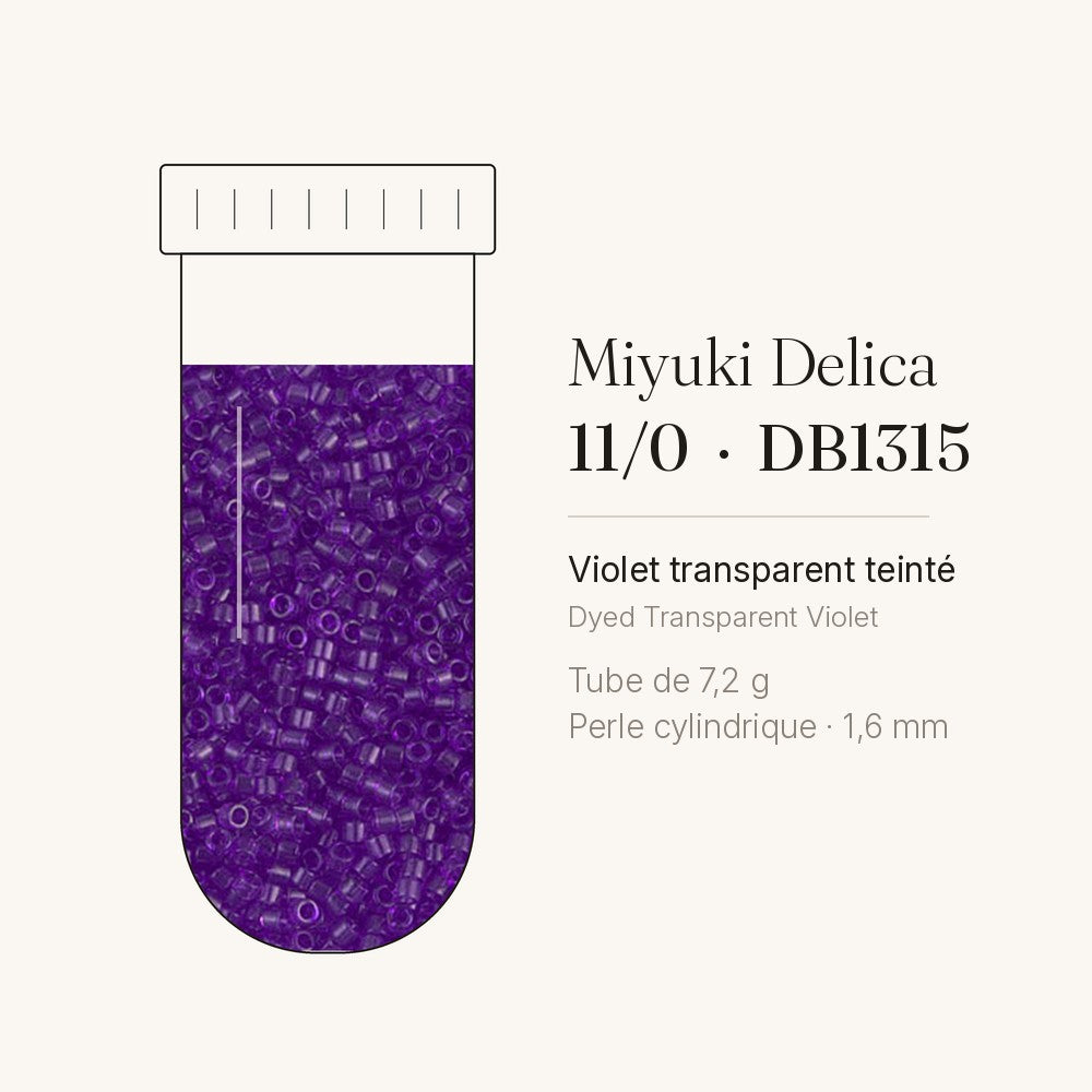 Tube de 7,2 g de perles Miyuki Delica 11/0 DB1315 violet transparent teinté