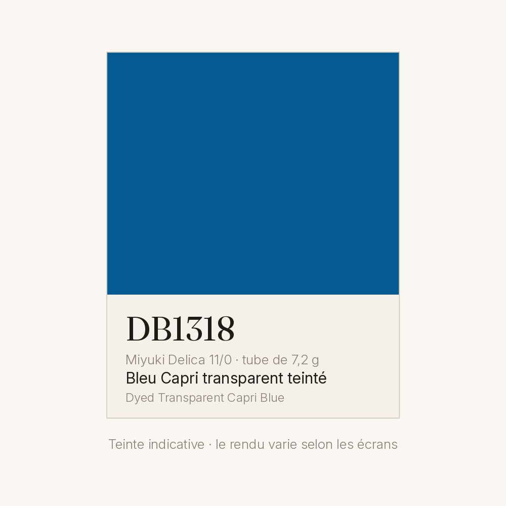 Nuancier de la teinte bleu Capri transparent teinté Miyuki Delica DB1318