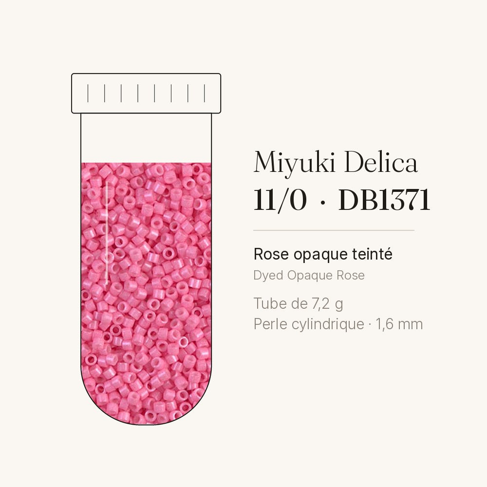 Tube de 7,2 g de perles Miyuki Delica 11/0 DB1371 rose opaque teinté