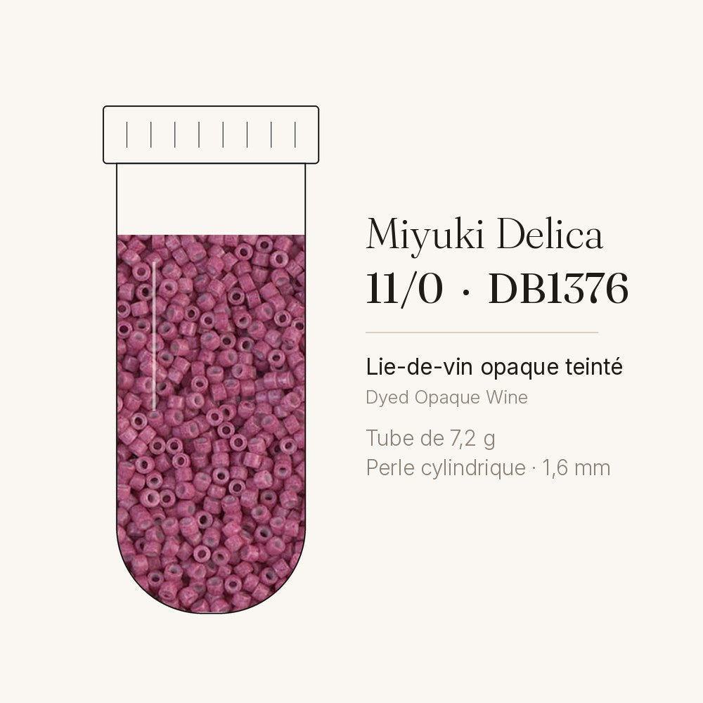 Tube de 7,2 g de perles Miyuki Delica 11/0 DB1376 lie-de-vin opaque teinté