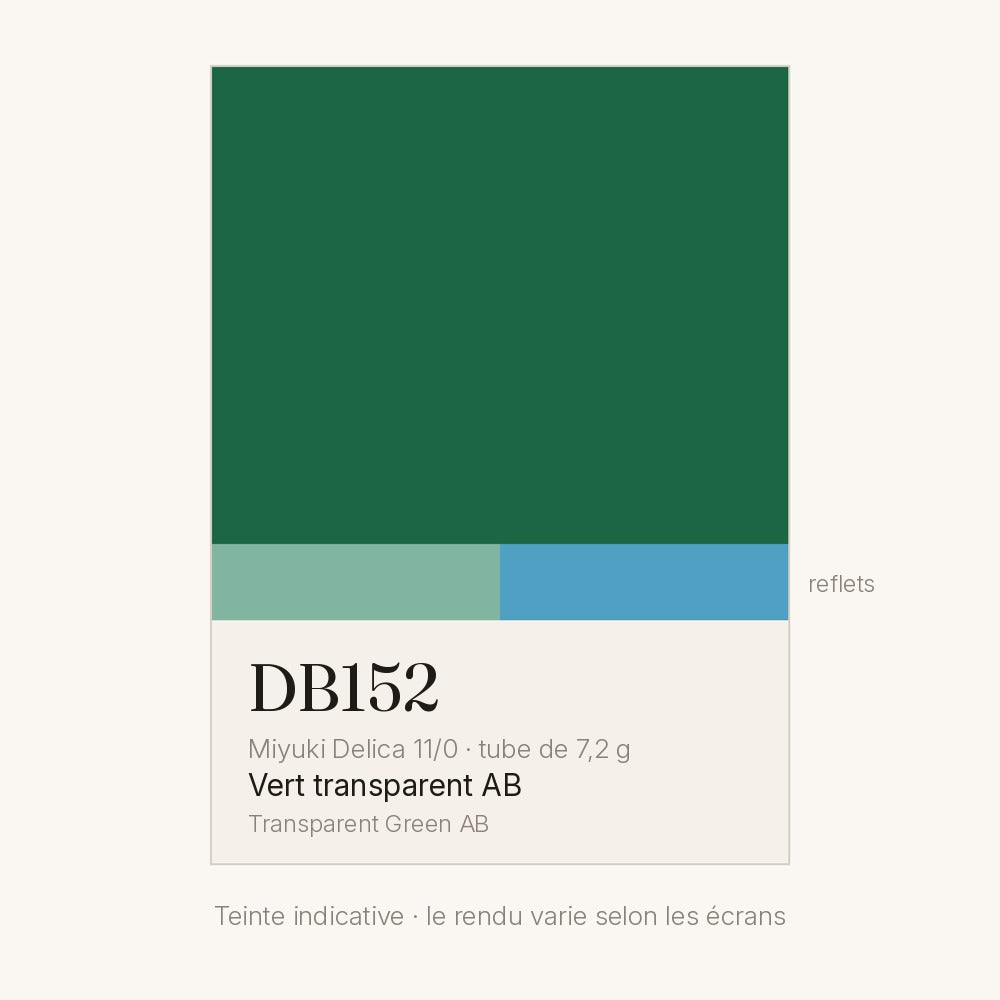 Nuancier de la teinte vert transparent AB Miyuki Delica DB0152