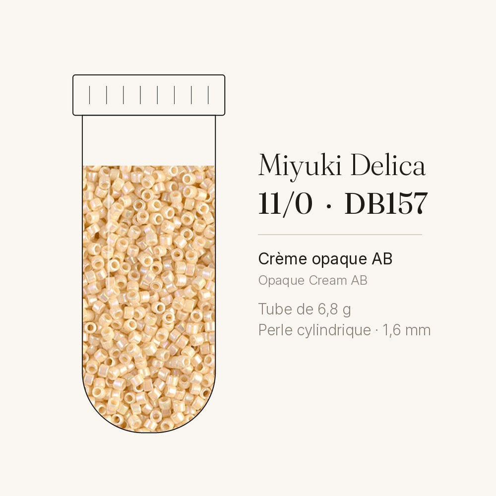 Tube de 6,8 g de perles Miyuki Delica 11/0 DB0157 crème opaque AB