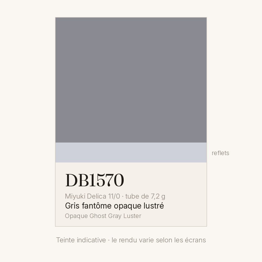 Nuancier de la teinte gris fantôme opaque lustré Miyuki Delica DB1570