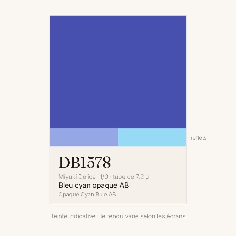 Nuancier de la teinte bleu cyan opaque AB Miyuki Delica DB1578
