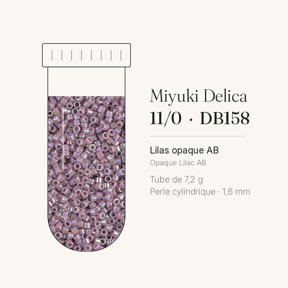 Tube de 7,2 g de perles Miyuki Delica 11/0 DB0158 lilas opaque AB
