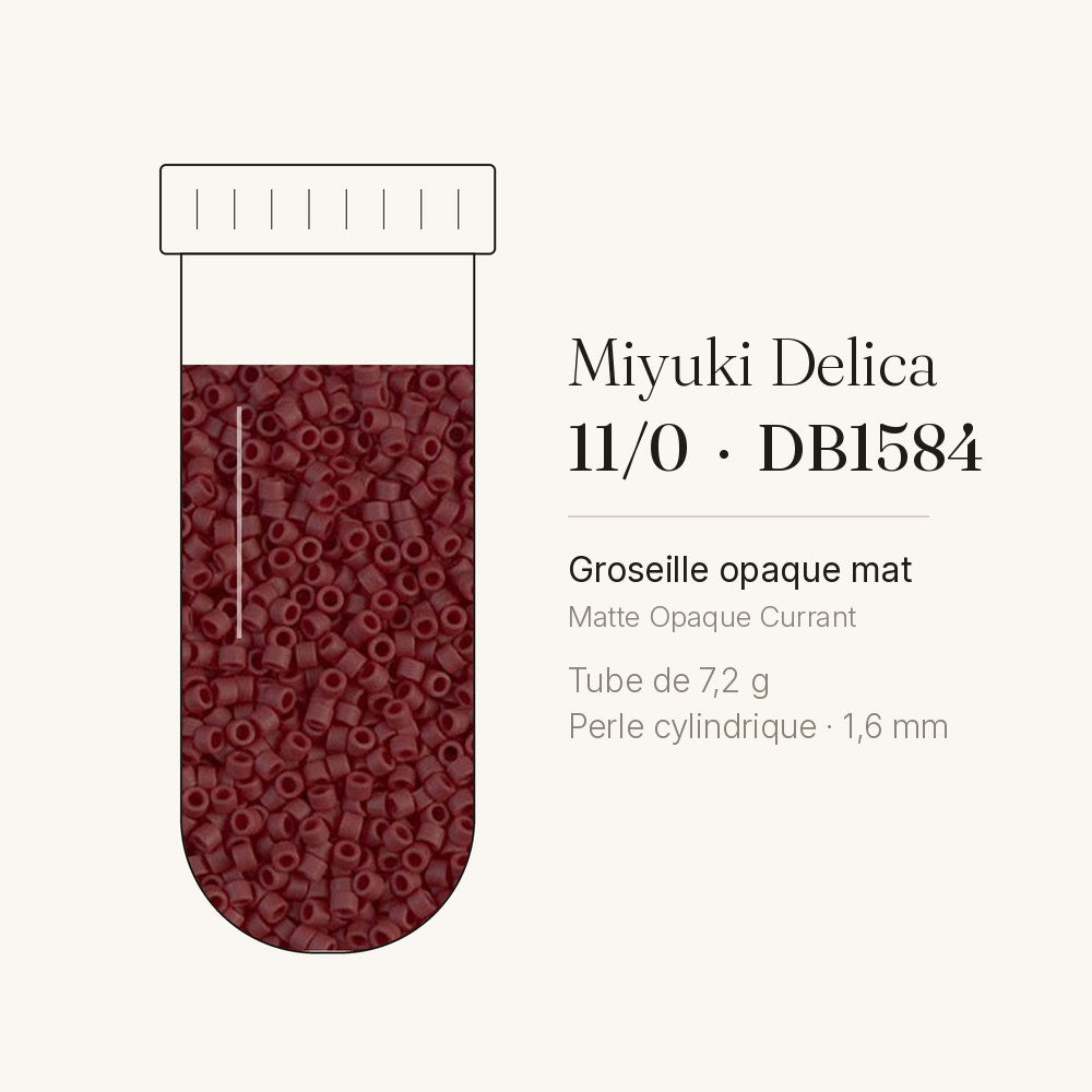 Tube de 7,2 g de perles Miyuki Delica 11/0 DB1584 groseille opaque mat