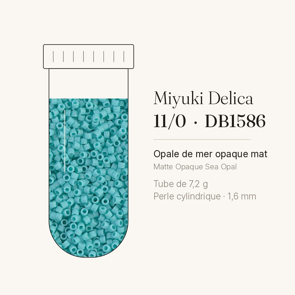 Tube de 7,2 g de perles Miyuki Delica 11/0 DB1586 opale de mer opaque mat