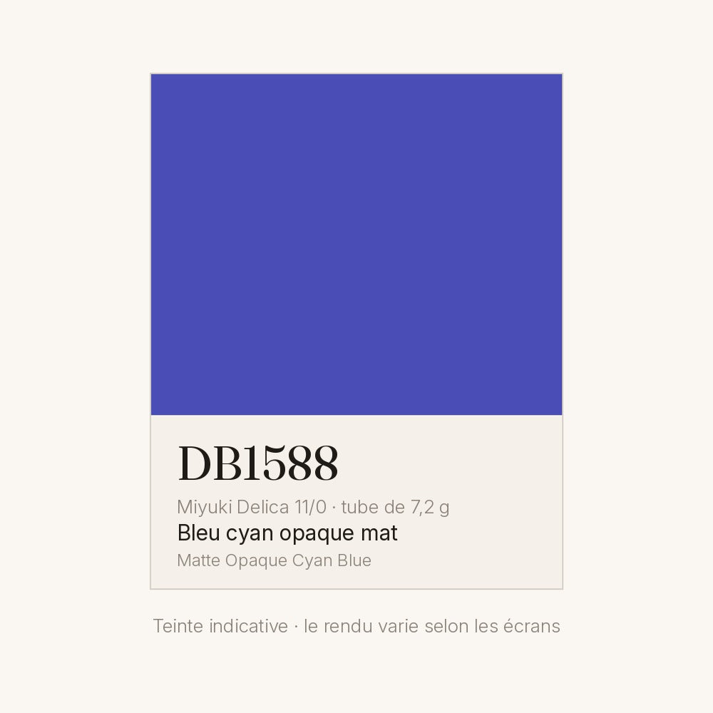 Nuancier de la teinte bleu cyan opaque mat Miyuki Delica DB1588