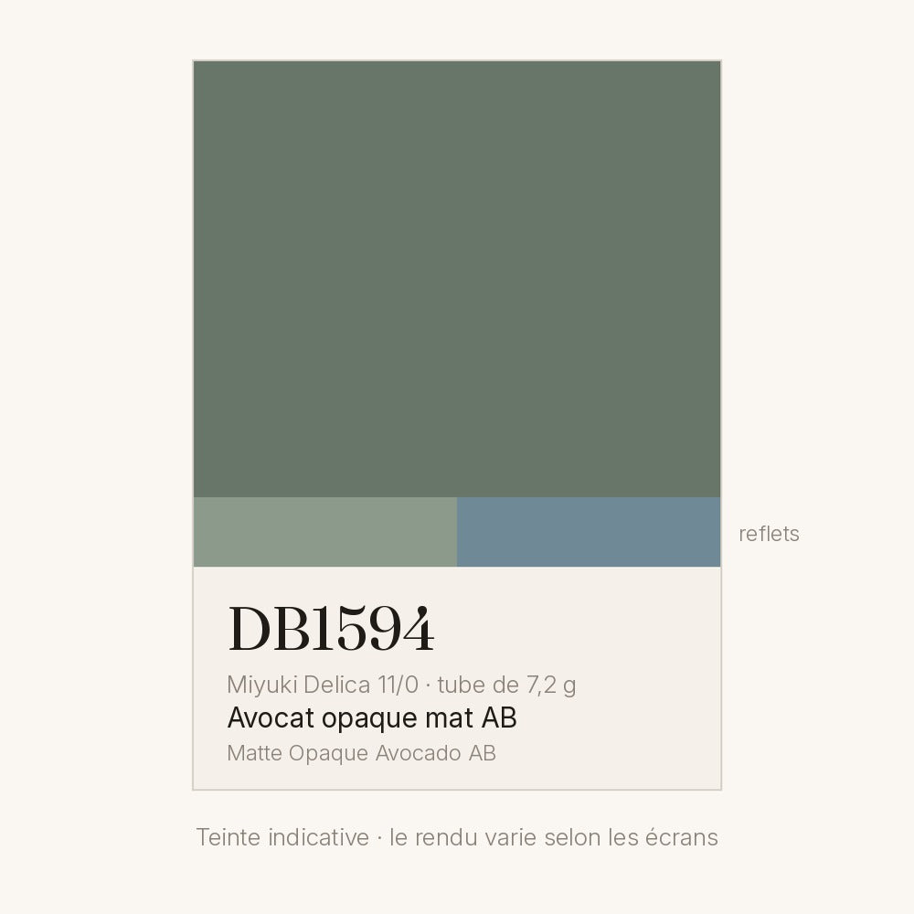 Nuancier de la teinte avocat opaque mat AB Miyuki Delica DB1594