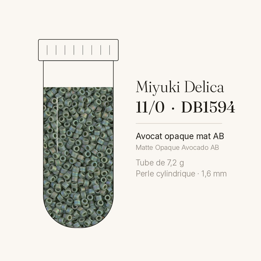 Tube de 7,2 g de perles Miyuki Delica 11/0 DB1594 avocat opaque mat AB