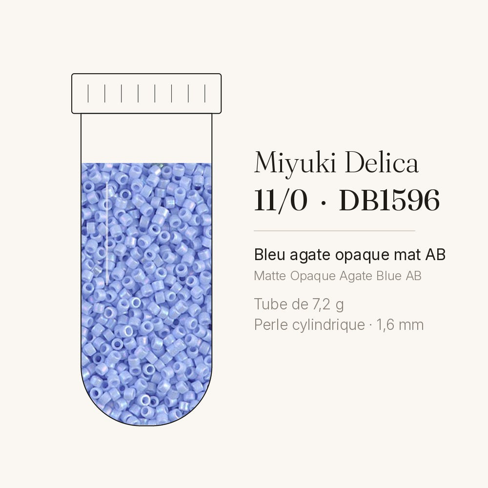 Tube de 7,2 g de perles Miyuki Delica 11/0 DB1596 bleu agate opaque mat AB