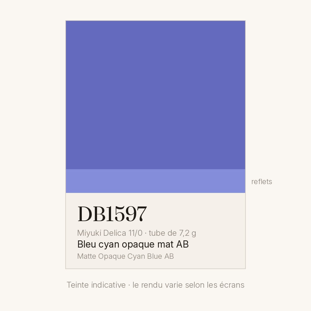 Nuancier de la teinte bleu cyan opaque mat AB Miyuki Delica DB1597