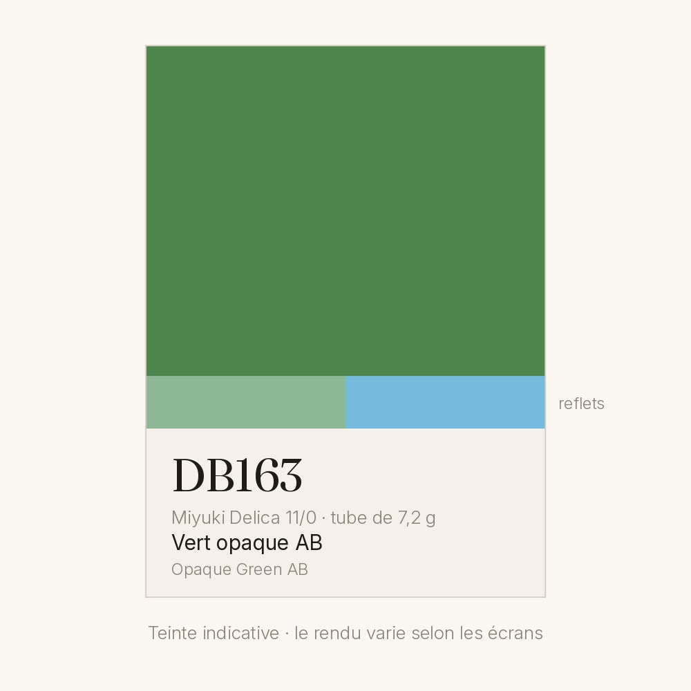 Nuancier de la teinte vert opaque AB Miyuki Delica DB0163