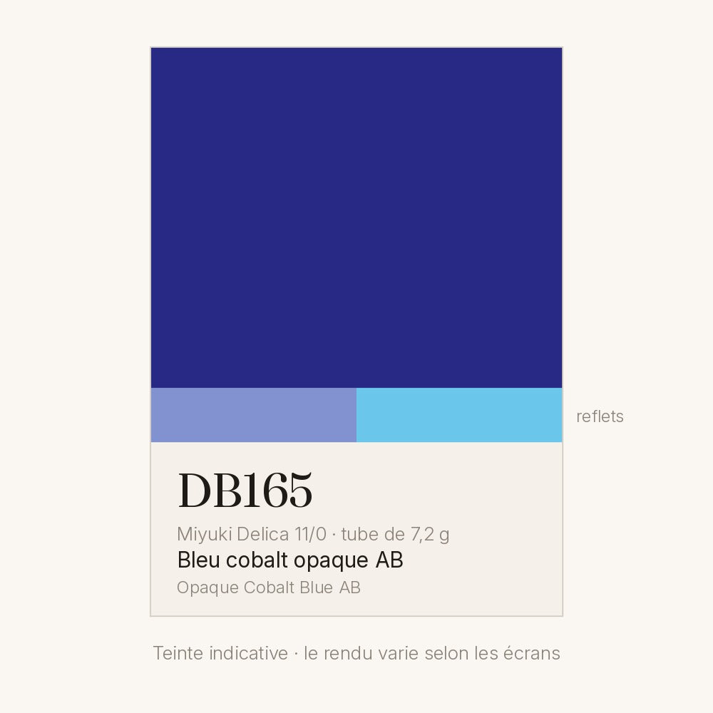 Nuancier de la teinte bleu cobalt opaque AB Miyuki Delica DB0165