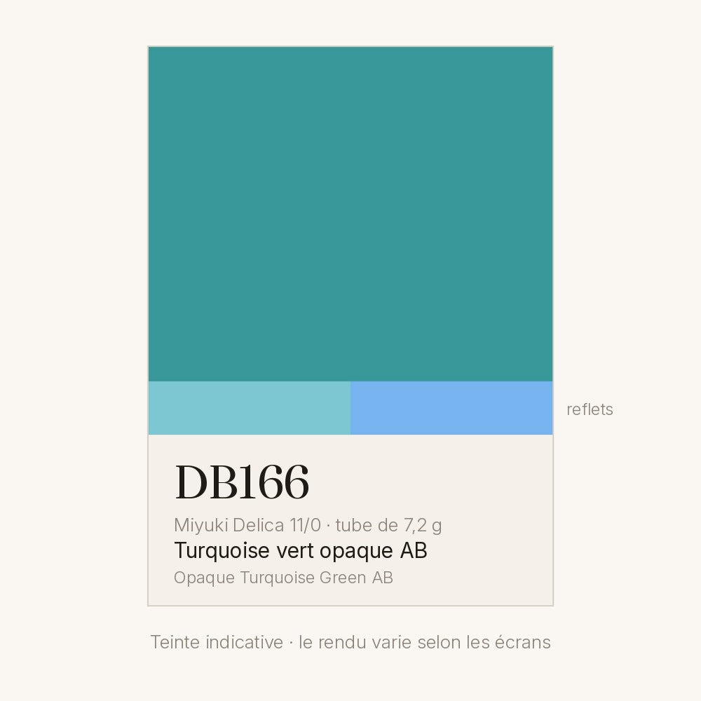 Nuancier de la teinte turquoise vert opaque AB Miyuki Delica DB0166