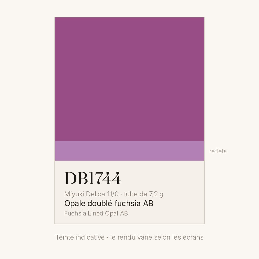 Nuancier de la teinte opale doublé fuchsia AB Miyuki Delica DB1744