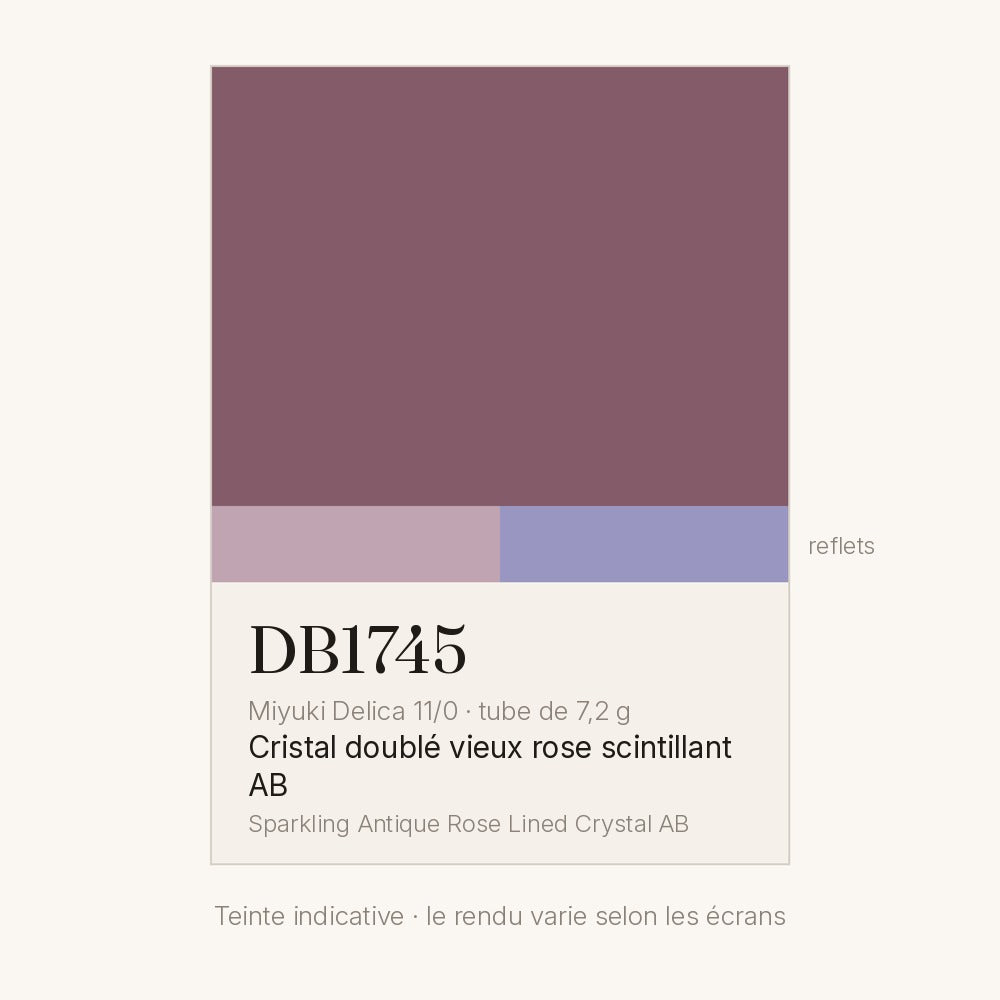 Nuancier de la teinte cristal doublé vieux rose scintillant AB Miyuki Delica DB1745