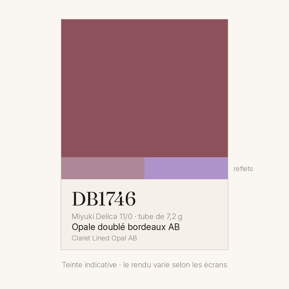 Nuancier de la teinte opale doublé bordeaux AB Miyuki Delica DB1746