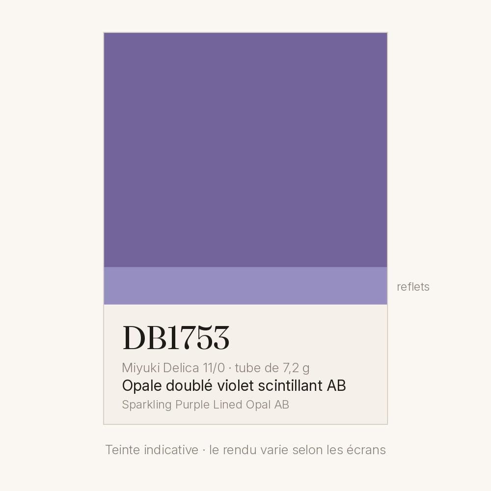 Nuancier de la teinte opale doublé violet scintillant AB Miyuki Delica DB1753